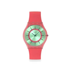 Montre SWATCH essentials mixte cadran vert bracelet silicone rouge