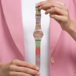 Montre SWATCH Gent biosourced Turner's Scarlet sunset femme bracelet silicone rose