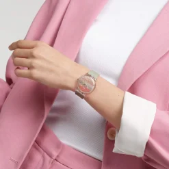 Montre SWATCH Gent biosourced Turner's Scarlet sunset femme bracelet silicone rose