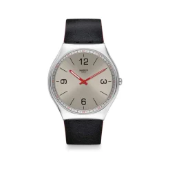 Montre Swatch mixte acier cuir noir