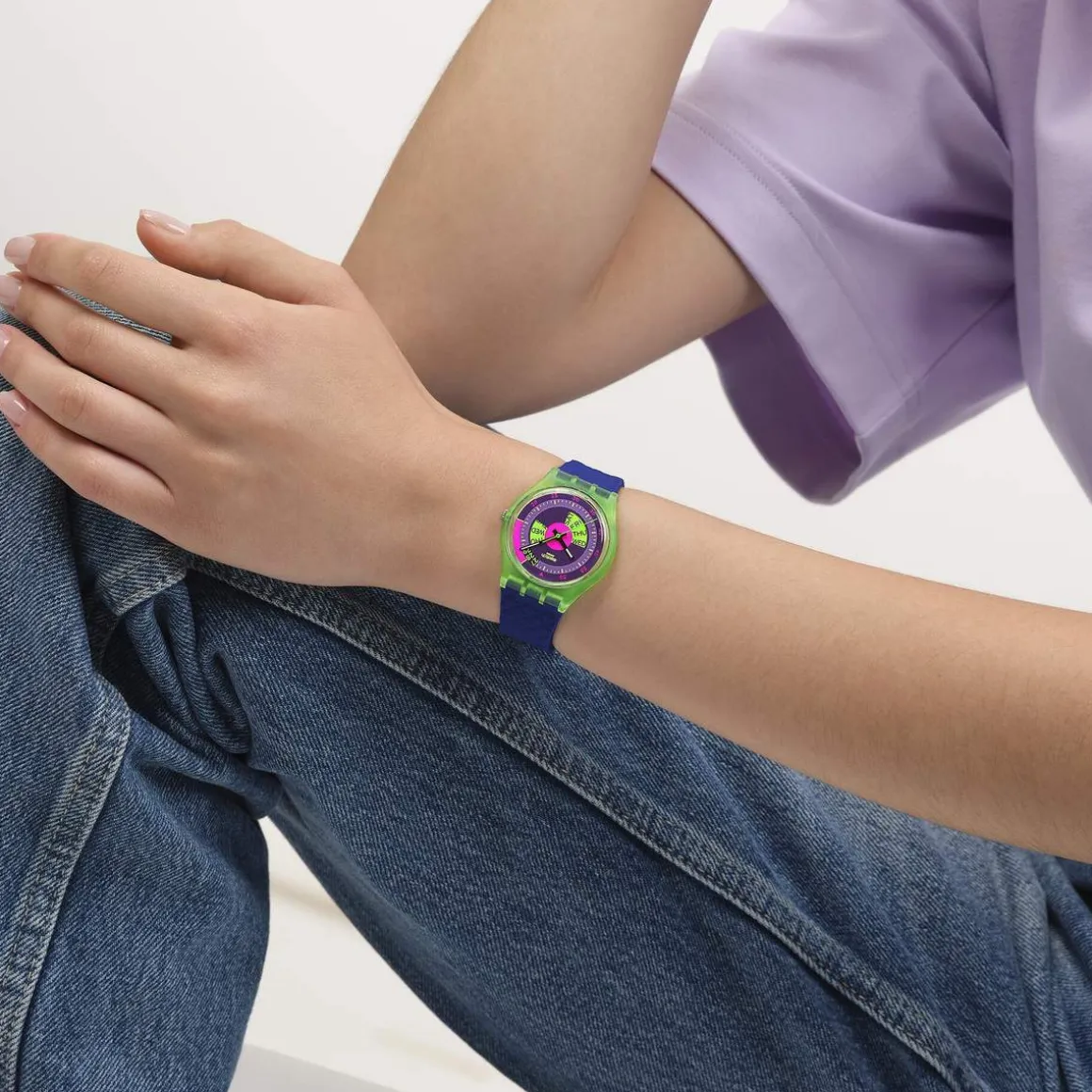Montre SWATCH neon mixte bracelet silicone bleu