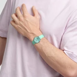 Montre SWATCH Skin Classic biosourced Pastelicious teal femme bracelet silicone vert