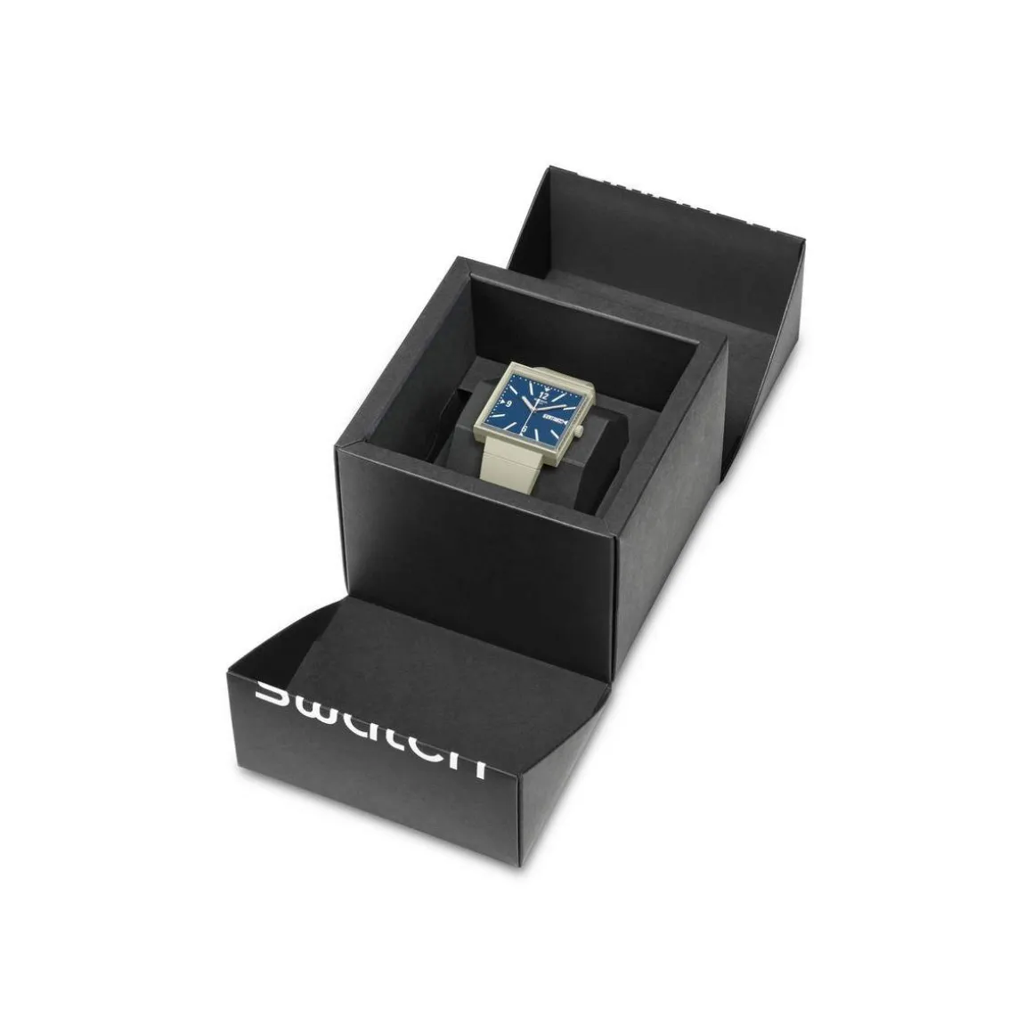 Montre SWATCH Square bioceramic What if beige? homme bracelet matériau biosourcé beige