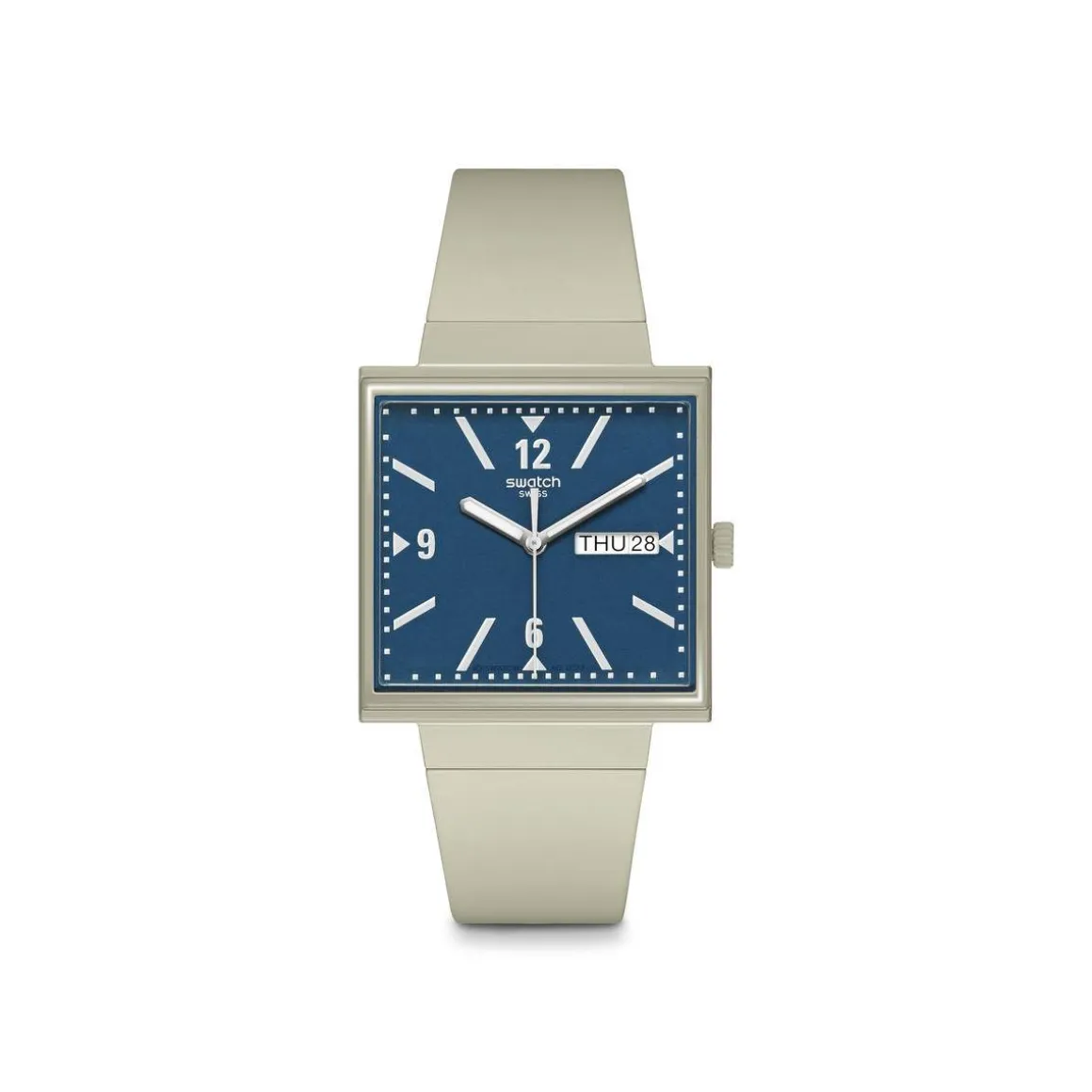 Montre SWATCH Square bioceramic What if beige? homme bracelet matériau biosourcé beige