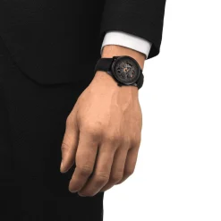 Montre TISSOT Chemin des tourelles squelette, homme, automatique, bracelet cuir noir