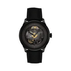 Montre TISSOT Chemin des tourelles squelette, homme, automatique, bracelet cuir noir