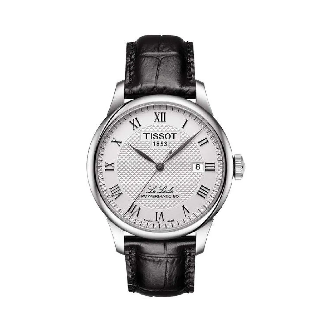 Montre TISSOT LE LOCLE POWERMATIC 80 homme automatique cadran gris bracelet cuir noir