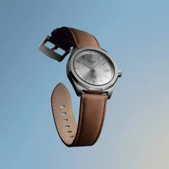 Montre TISSOT PRC 100 SOLAR homme cadran blanc bracelet cuir brun