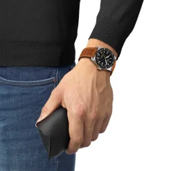 Montre TISSOT PR516 homme automatique, bracelet cuir marron