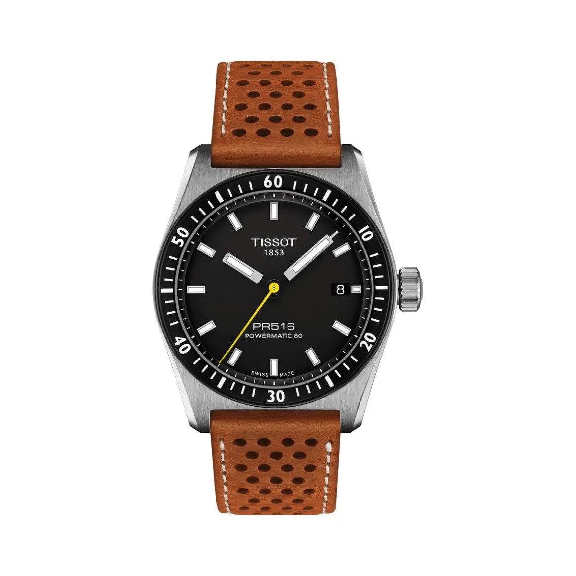 Montre TISSOT PR516 homme automatique, bracelet cuir marron