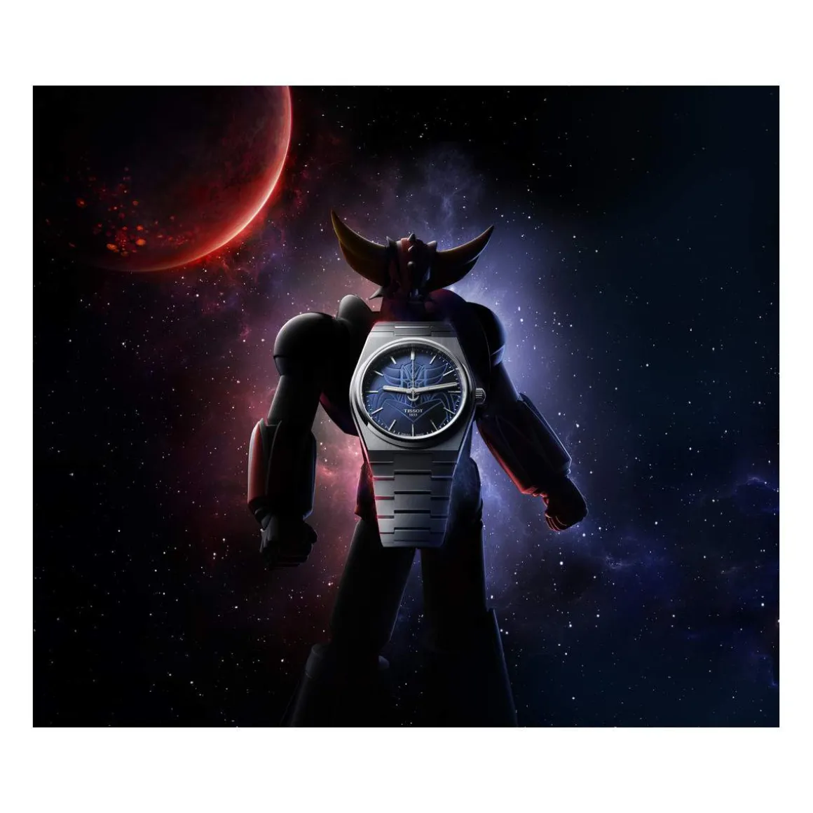 Montre TISSOT PRX UFO Robot Goldorak Edition limitée homme automatique cadran bleu, bracelet acier inoxydable