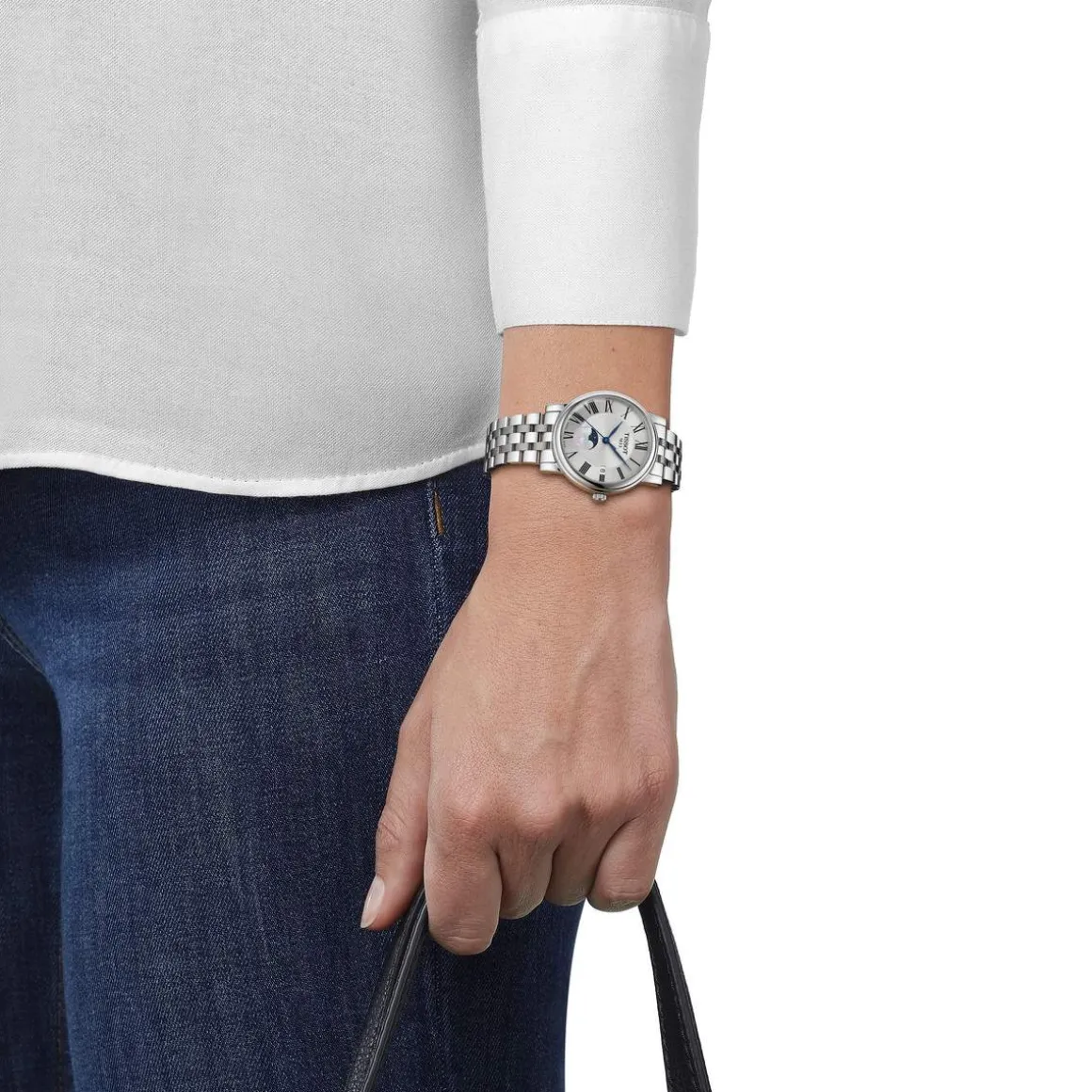 Montre TISSOT T-CLASSIC CARSON PREMIUM LADY MOONPHASE femme cadran gris bracelet acier inoxydable