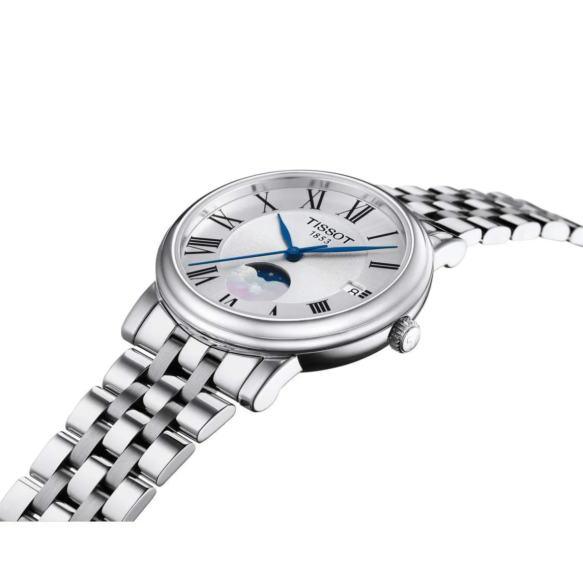 Montre TISSOT T-CLASSIC CARSON PREMIUM LADY MOONPHASE femme cadran gris bracelet acier inoxydable