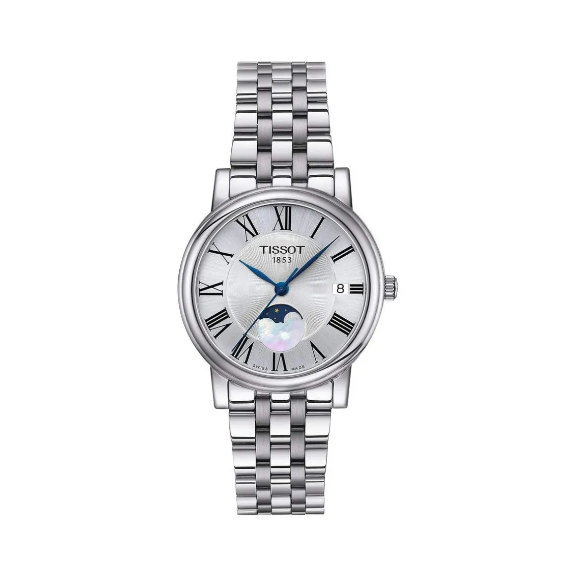 Montre TISSOT T-CLASSIC CARSON PREMIUM LADY MOONPHASE femme cadran gris bracelet acier inoxydable