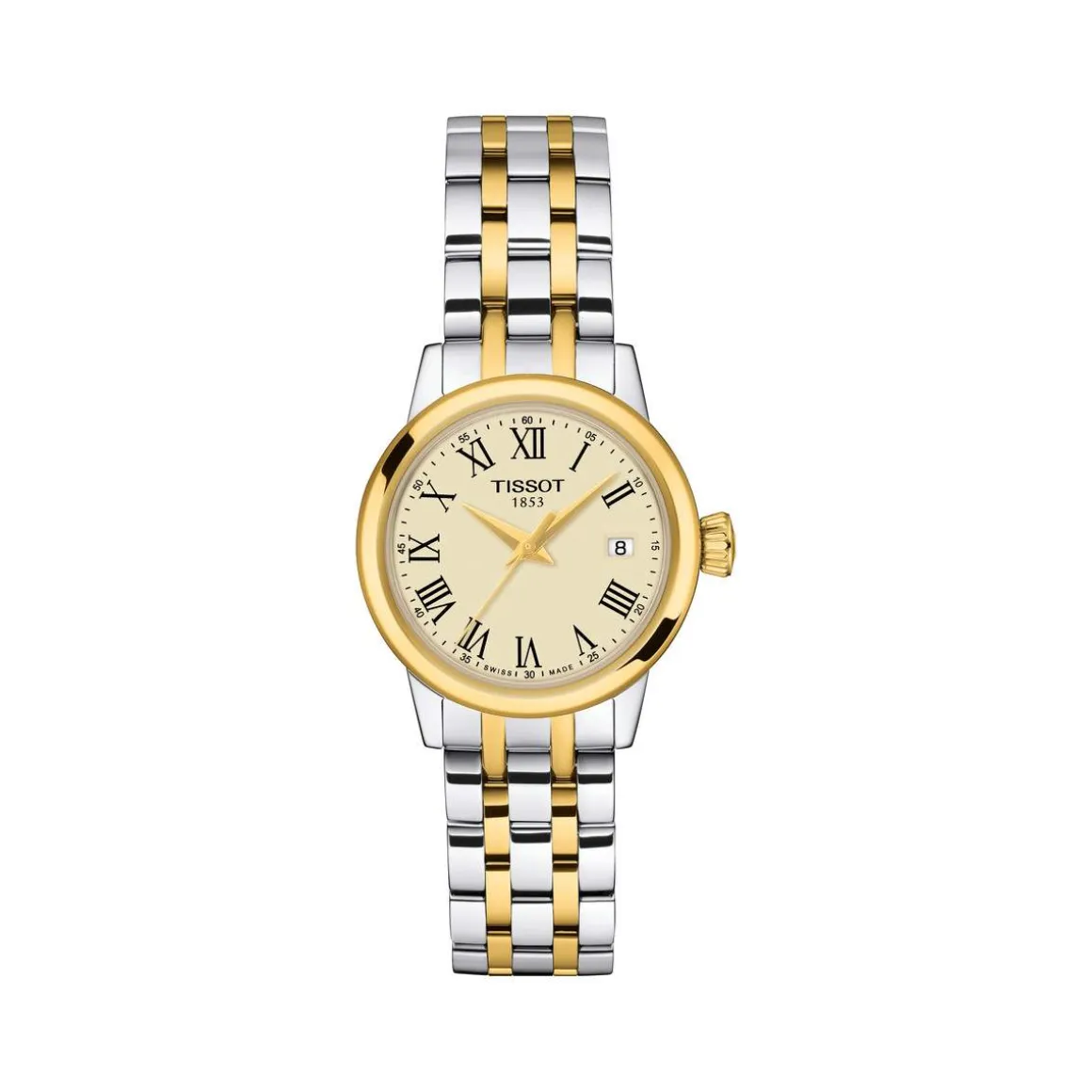 Montre TISSOT T-CLASSIC DREAM femme cadran ivoire bracelet acier inoxydable bicolore doré