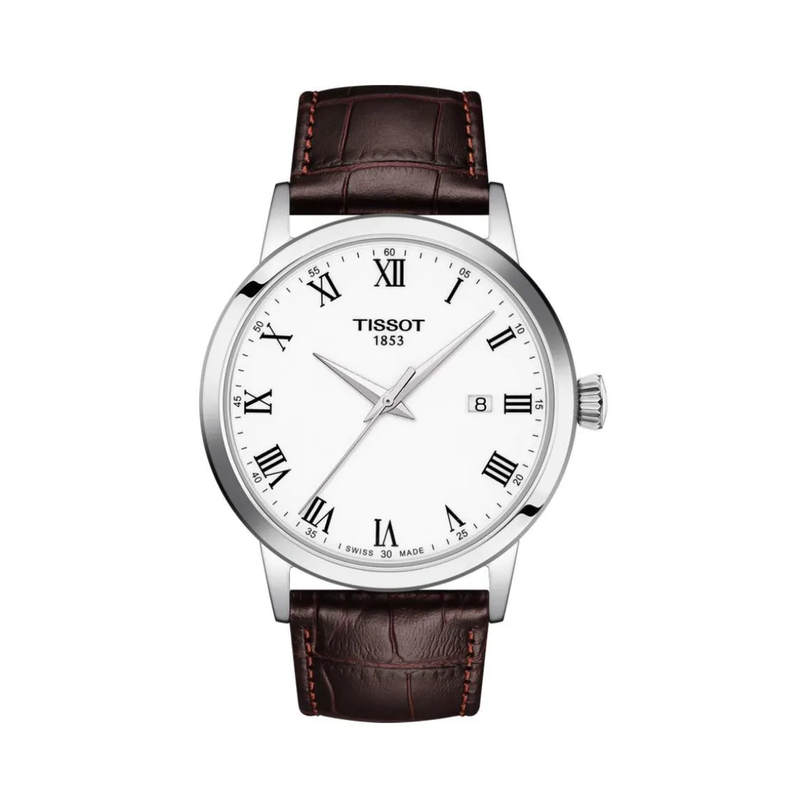 Montre TISSOT T-CLASSIC DREAM homme cadran blanc bracelet cuir brun