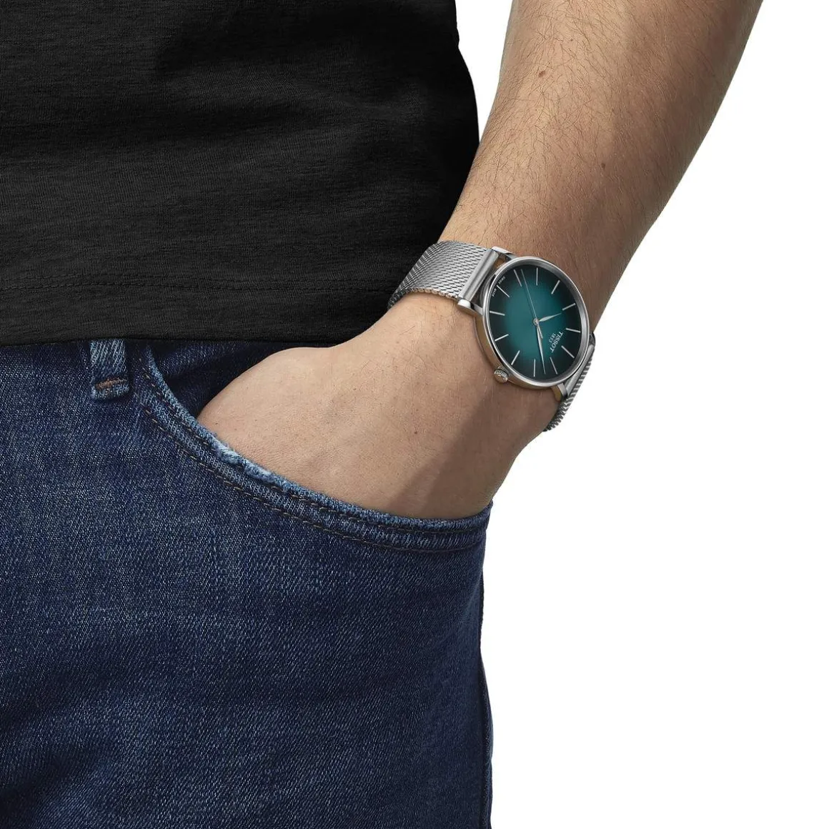 Montre TISSOT T-CLASSIC EVERYTIME mixte cadran vert bracelet acier gris