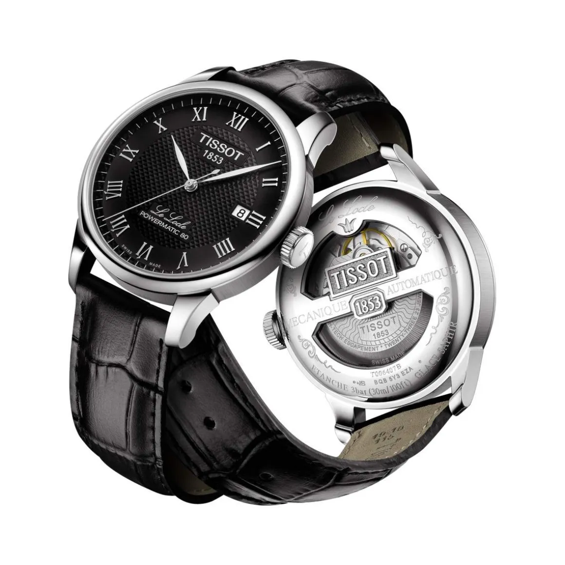 Montre TISSOT T-CLASSIC LE LOCLE POWERMATIC 80 homme automatique cadran noir bracelet cuir noir