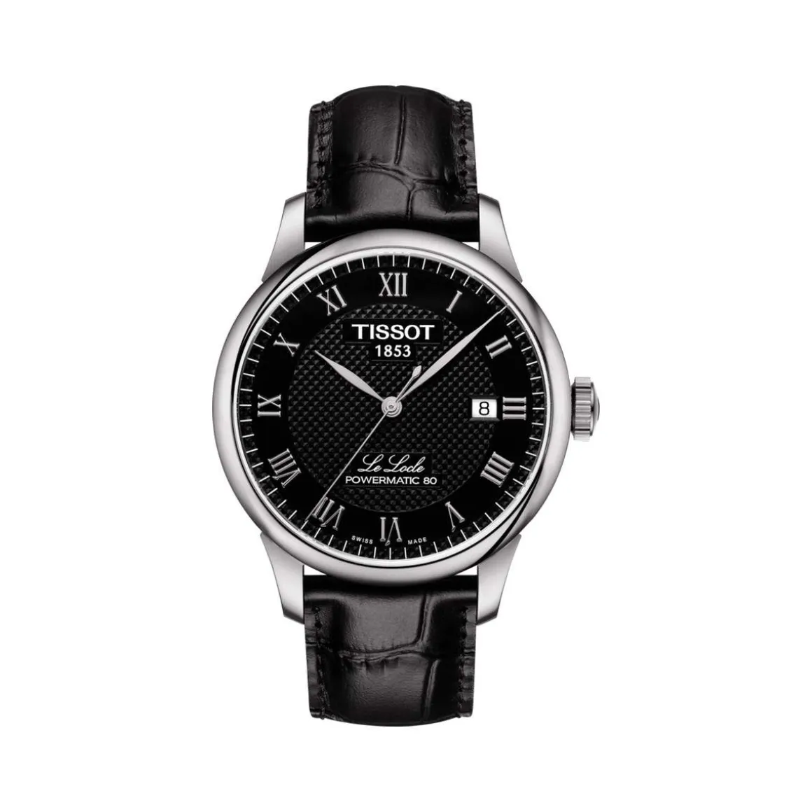 Montre TISSOT T-CLASSIC LE LOCLE POWERMATIC 80 homme automatique cadran noir bracelet cuir noir