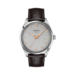 Montre TISSOT T-CLASSIC PR100 homme cadran gris bracelet cuir brun