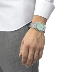 Montre TISSOT T-CLASSIC PRX 40 homme cadran vert bracelet acier gris