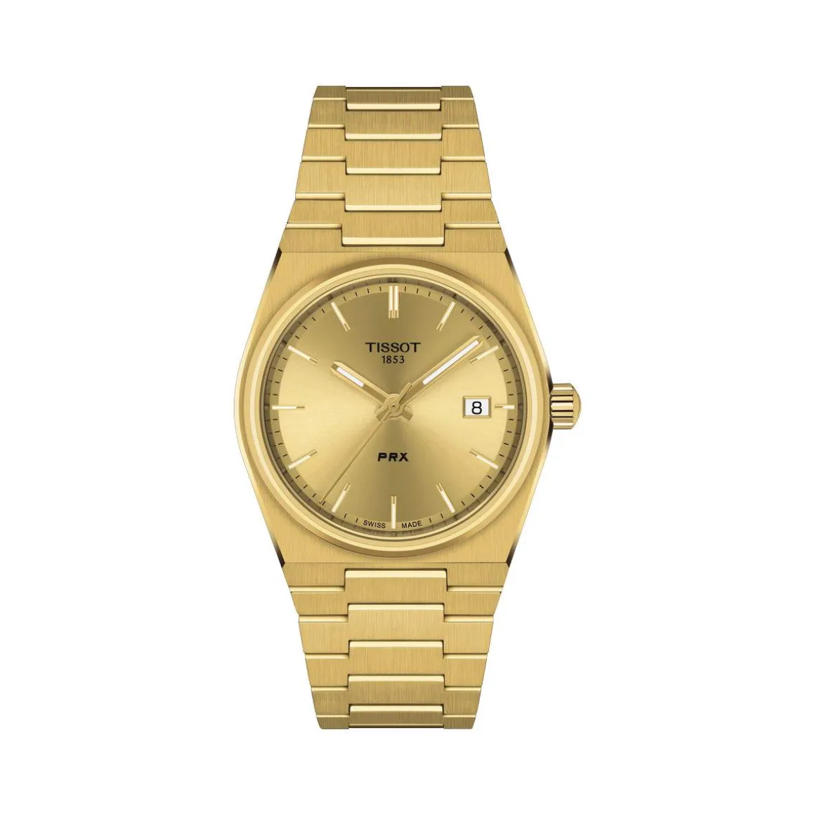 Montre TISSOT T-CLASSIC PRX mixte cadran doré bracelet PVD doré