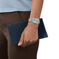 Montre TISSOT T-CLASSIC PRX POWERMATIC homme automatique, cadran belu clair bracelet acier inoxydable