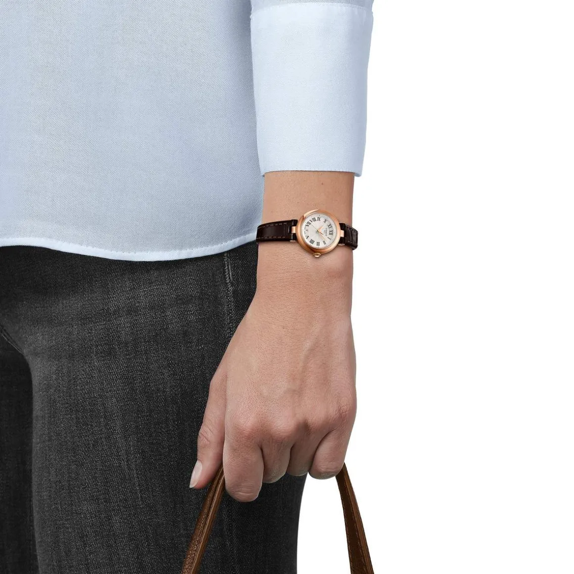 Montre TISSOT T-LADY BELLISSIMA femme cadran gris bracelet cuir brun