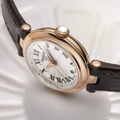 Montre TISSOT T-LADY BELLISSIMA femme cadran gris bracelet cuir brun