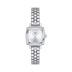 Montre TISSOT T-LADY LOVELY SQUARE femme cadran gris diamants bracelet acier inoxydable