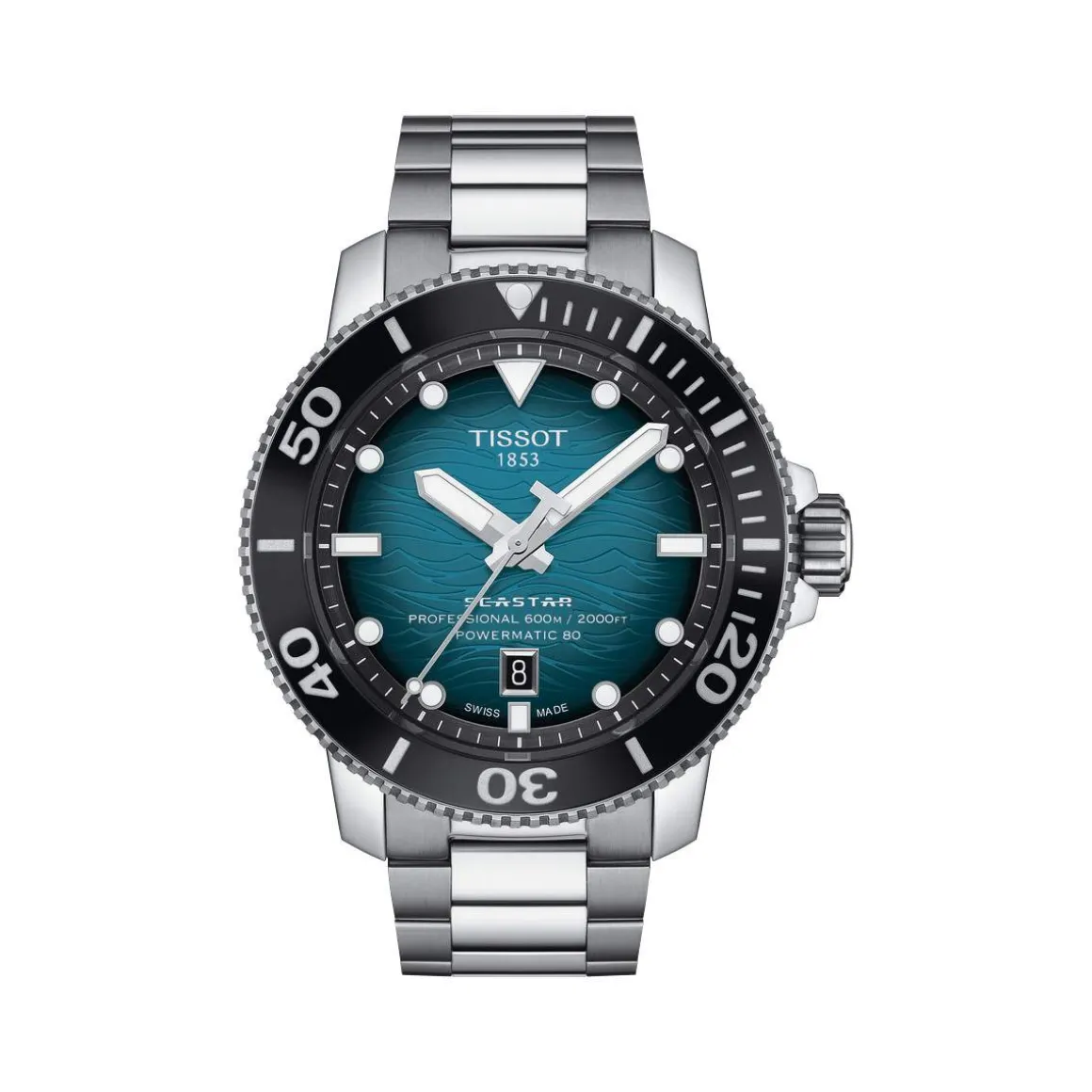 Montre TISSOT T-SPORT SEASTAR 2000 POWERMATIC 80 homme automatique cadran bleu bracelet acier inoxydable
