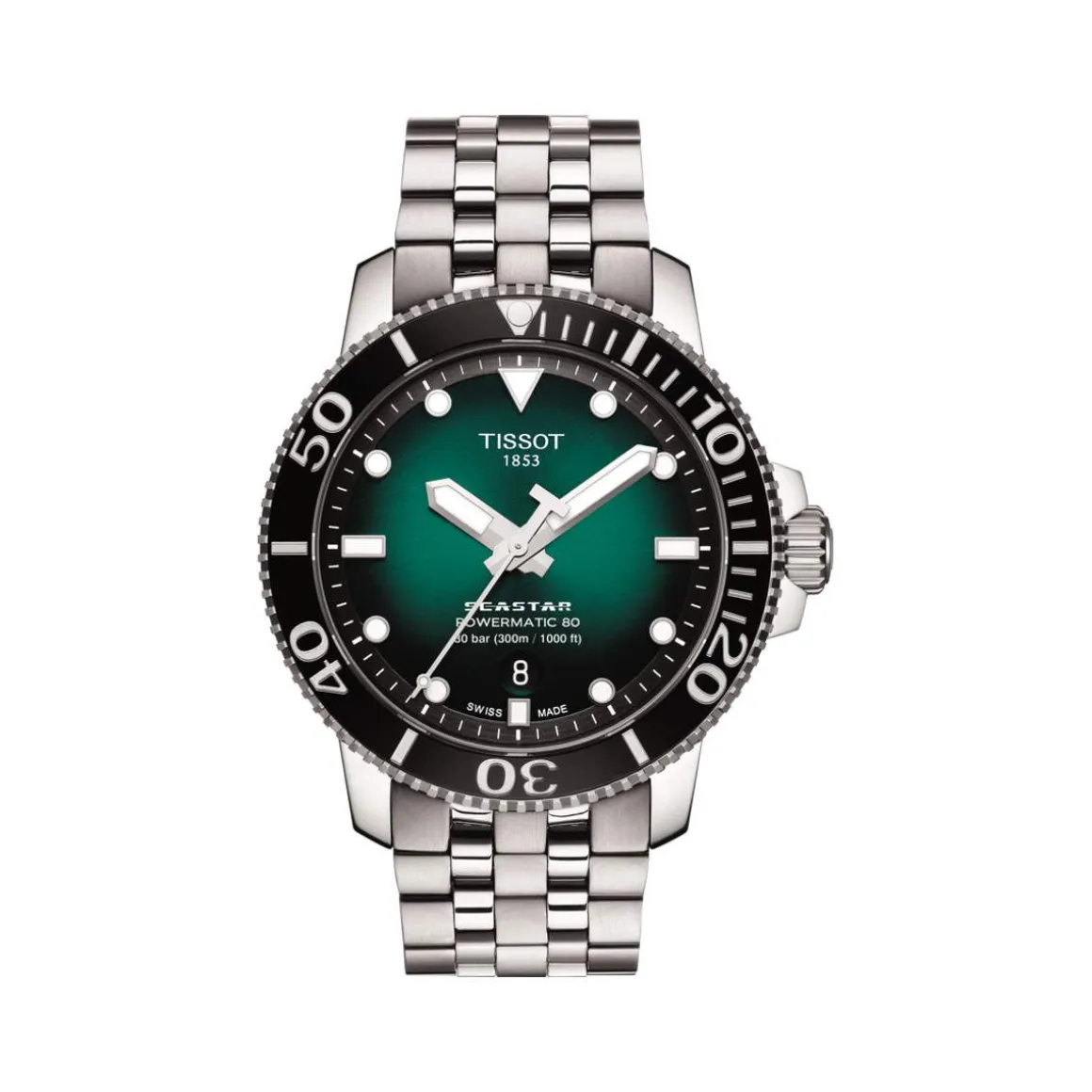 Montre TISSOT T-SPORT SEASTAR 1000 POWERMATIC 80 homme automatique cadran vert bracelet acier inoxydable