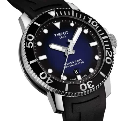 Montre TISSOT T-SPORT SEASTER 1000 homme automatique cadran bleu bracelet synthétique noir