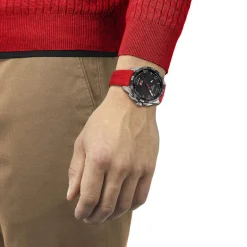 Montre TISSOT T-TOUCH CONNECT SOLAR Homme cadran noir bracelet synthétique rouge