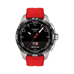 Montre TISSOT T-TOUCH CONNECT SOLAR Homme cadran noir bracelet synthétique rouge