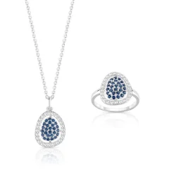 Parure argent pierre bleue blanche