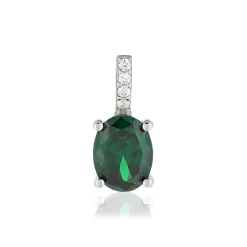 Pendentif argent 925 zirconias vert ovale et blancs