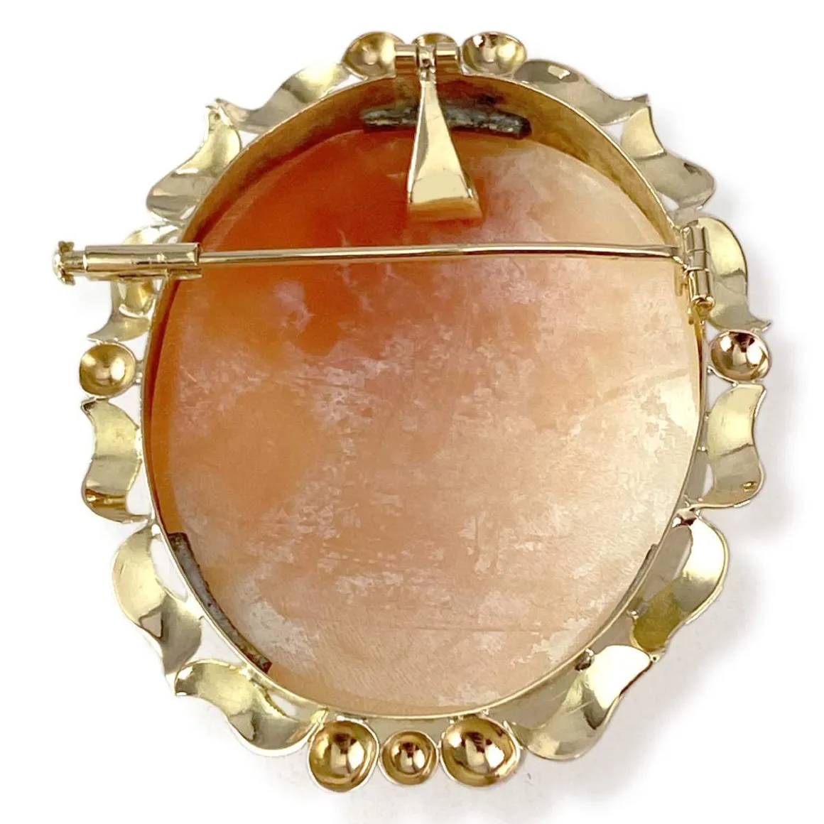 Pendentif broche d'occasion or 750 jaune camée coquille