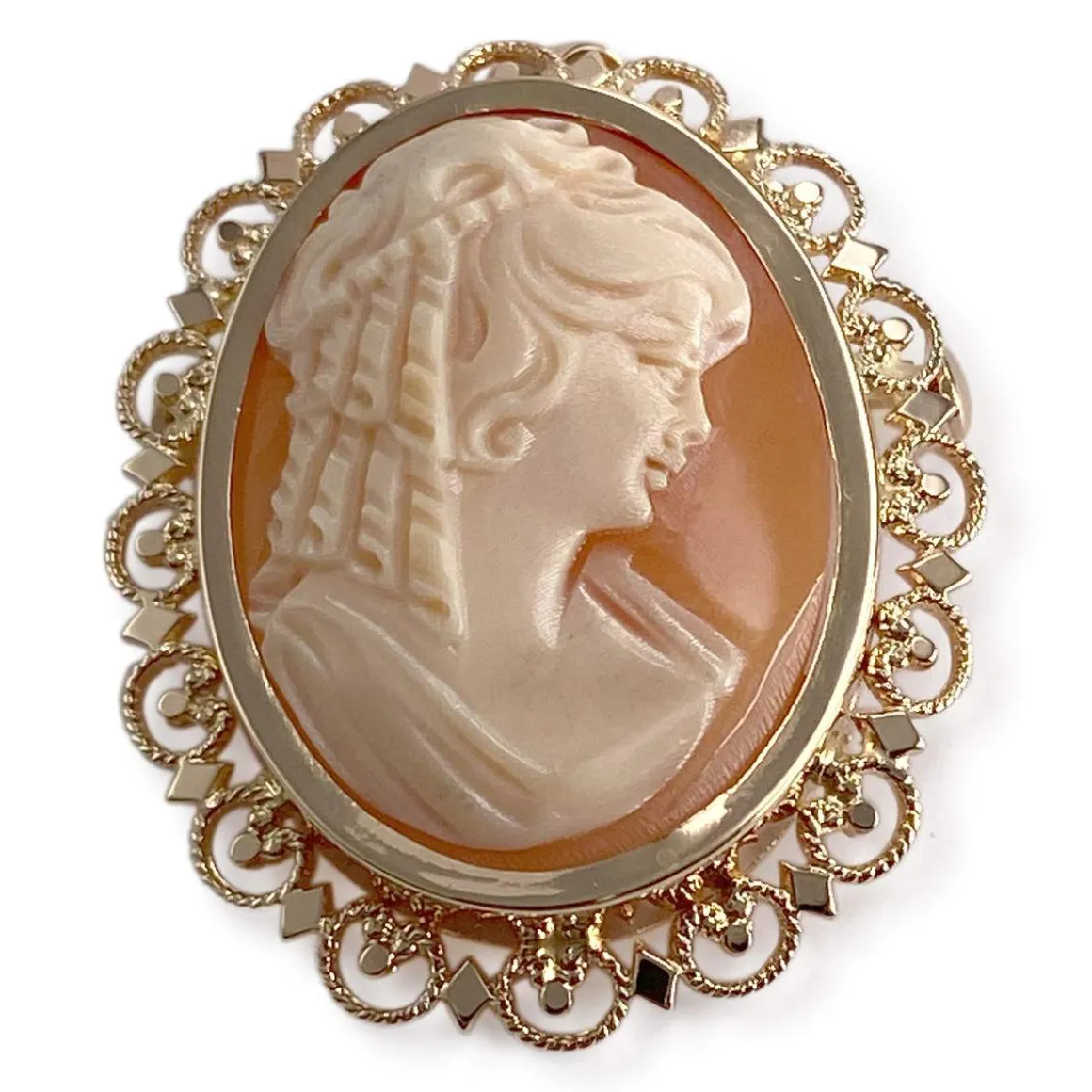 Pendentif broche d'occasion or 750 jaune camée