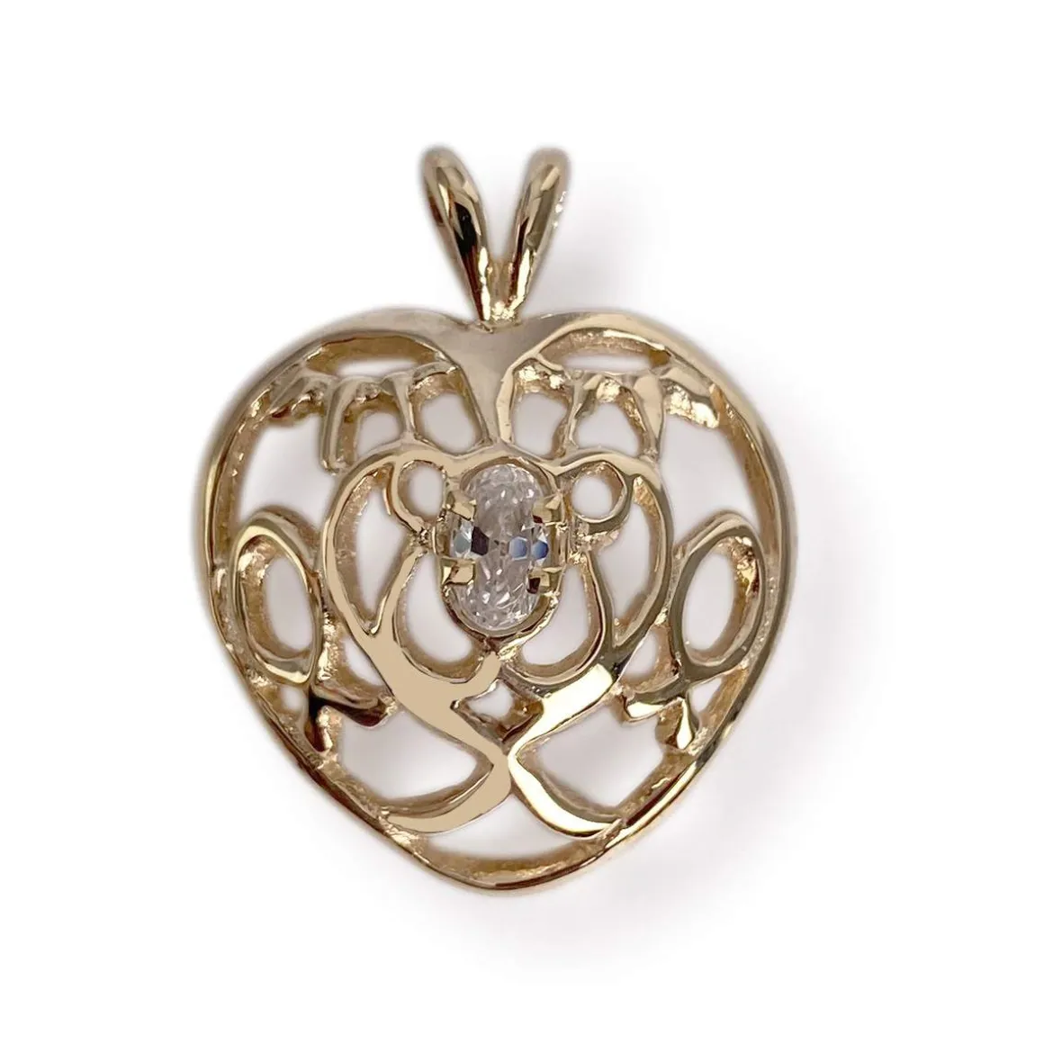 Pendentif coeur d'occasion or 585 jaune zirconia