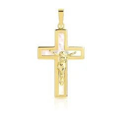 Pendentif croix or 375 jaune et nacre Crucifix