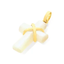 Pendentif croix or 375 jaune et nacre blanche