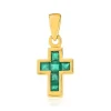 Pendentif croix or 375 jaune émeraudes carrées