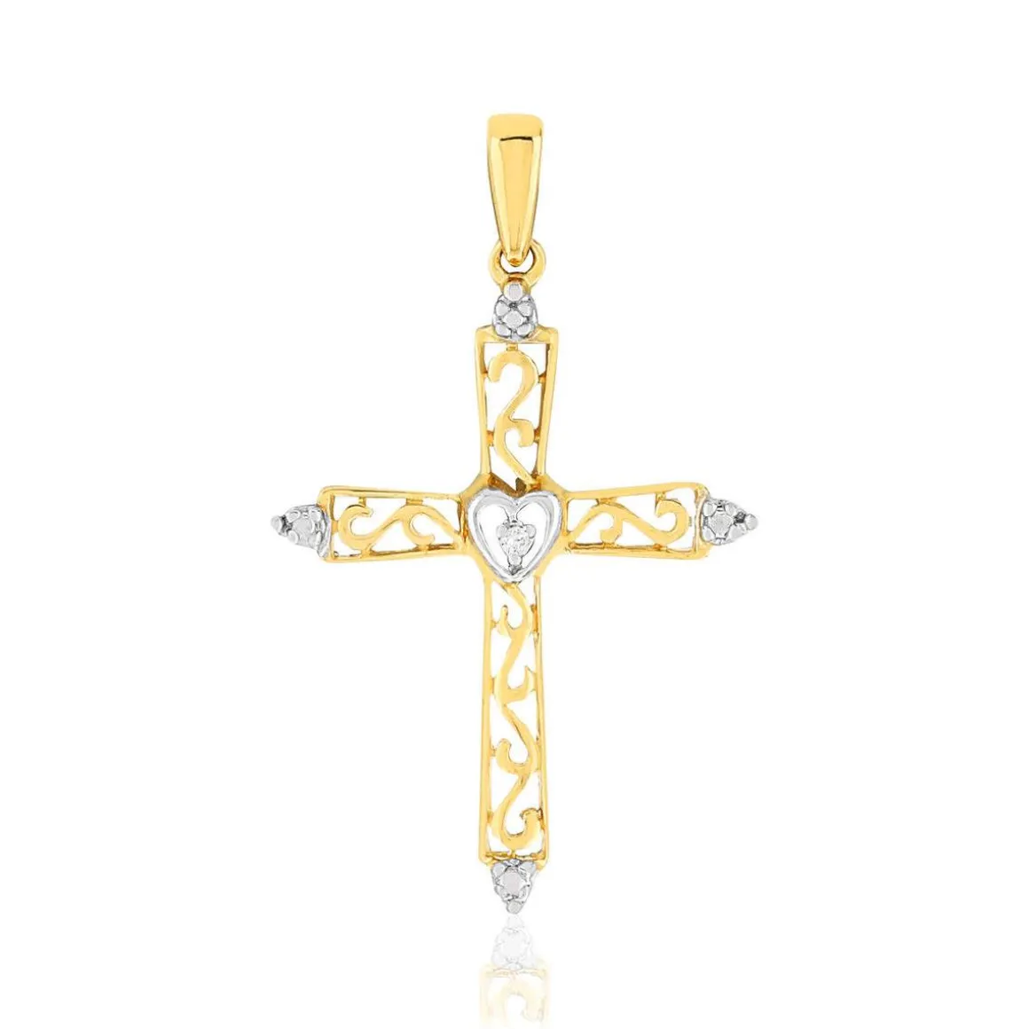 Pendentif croix or 375 2 tons diamant