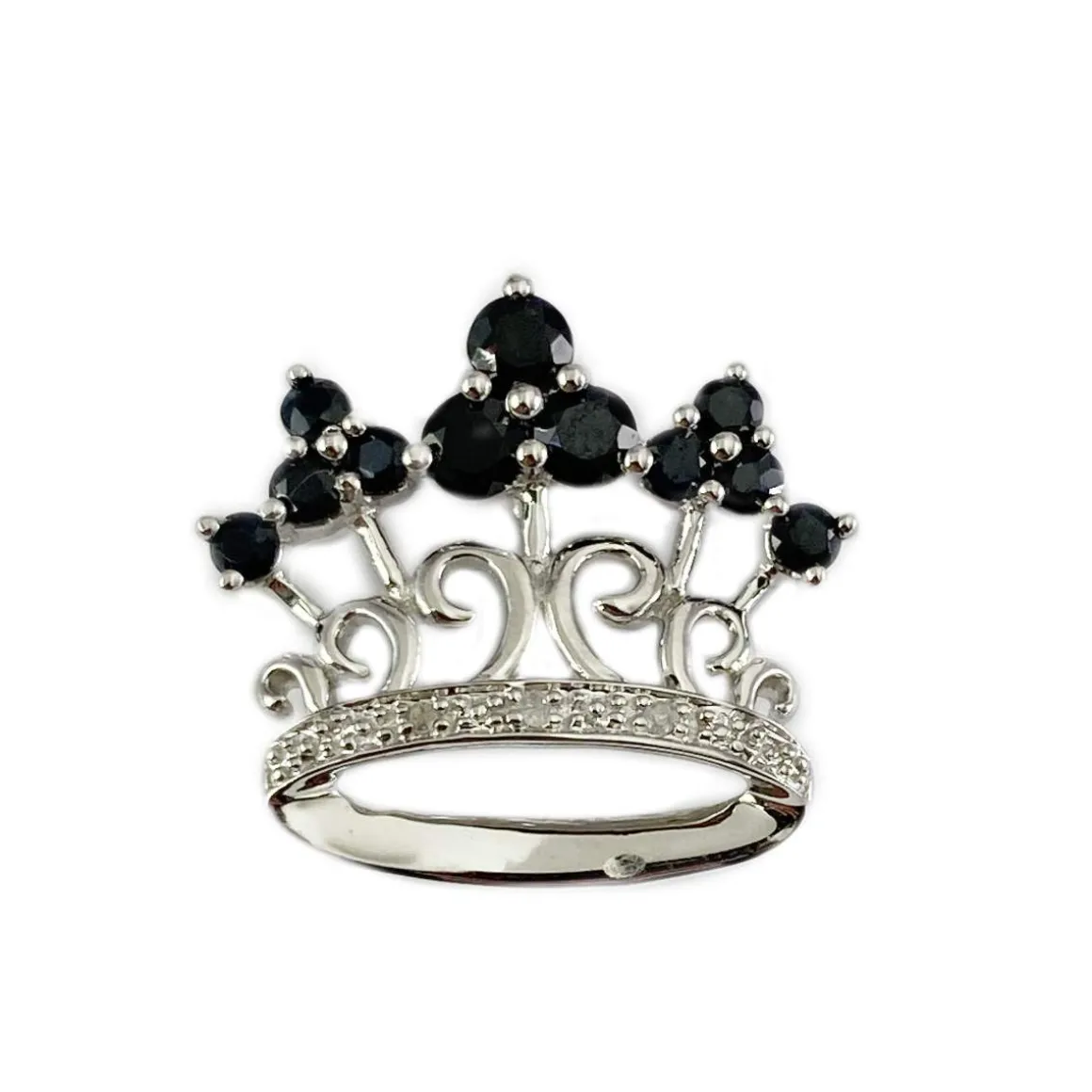 Pendentif d'occasion couronne or 750 blanc saphirs diamants