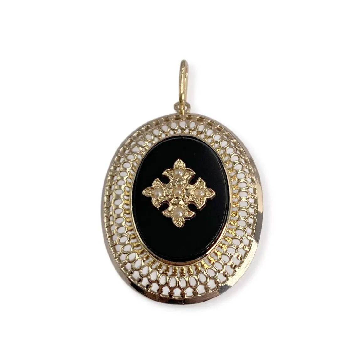 Pendentif d'occasion or 750 jaune onyx perle