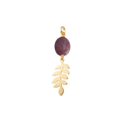Pendentif d'occasion or 750 jaune motif feuille rhodonite