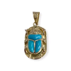 Pendentif d'occasion or 750 jaune motif scarabée imitations turquoise
