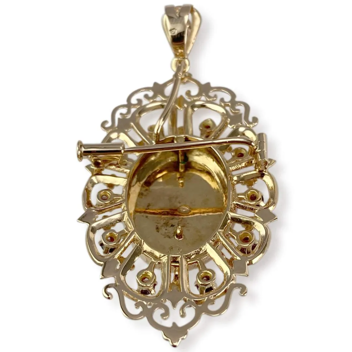 Pendentif d'occasion or 750 jaune grenats émeraude diamants