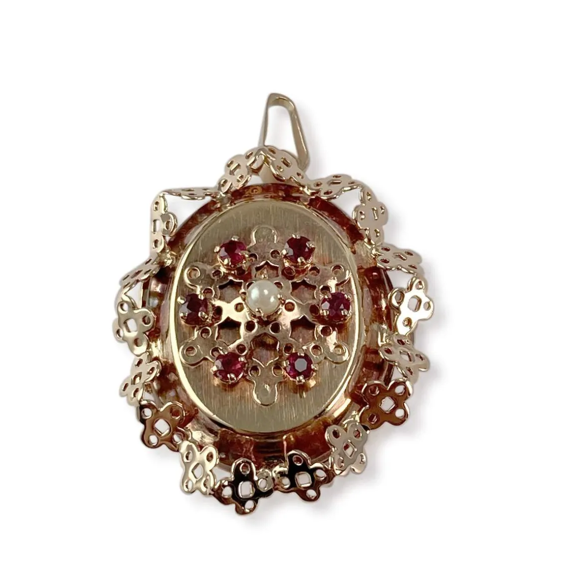 Pendentif d'occasion or 750 rose rubis, perle de culture